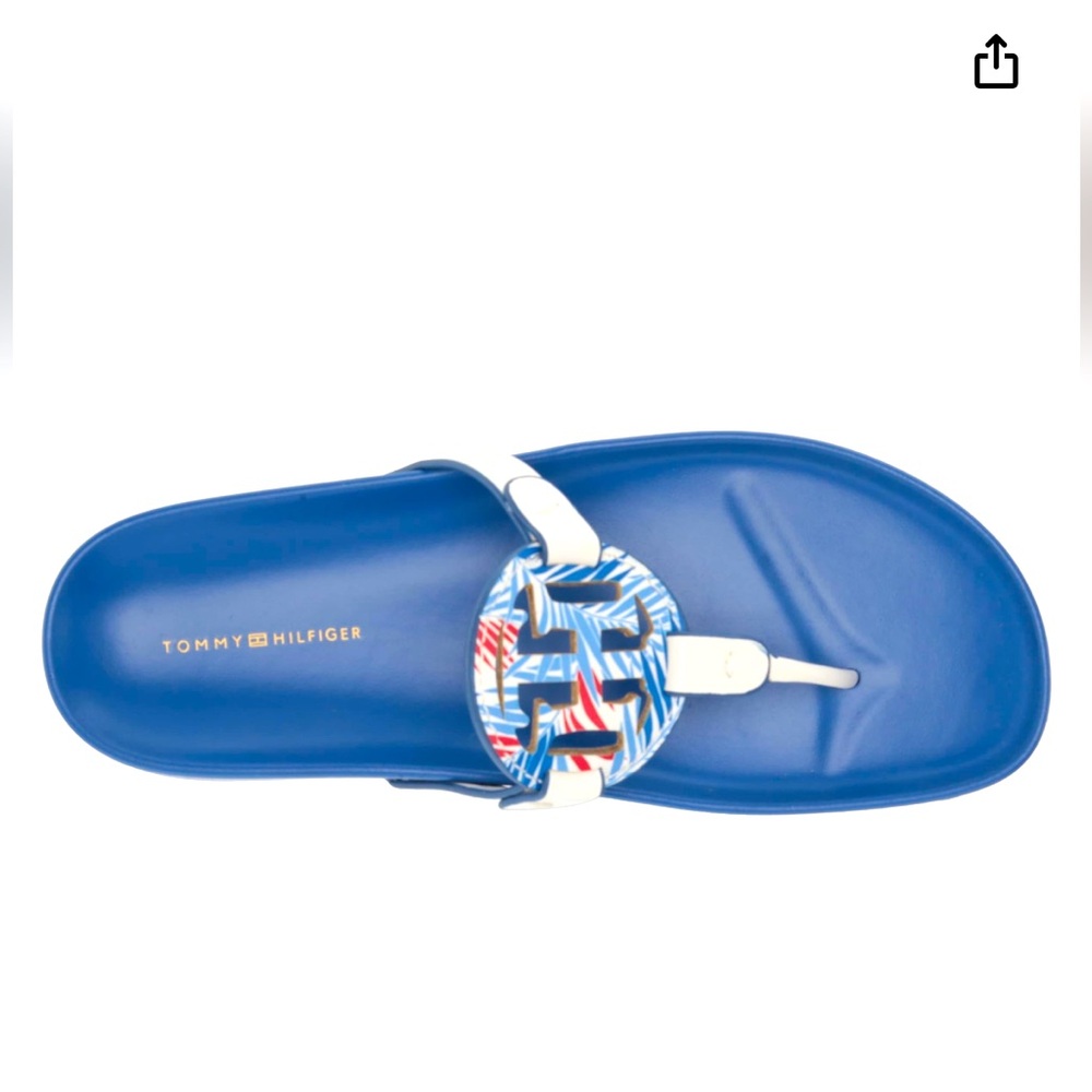 Tommy Hilfiger Blue White Red Logo Medallion Thong Sandals